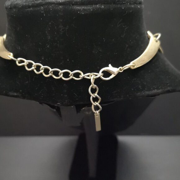 Dynamite Gold Tone Statement Choker with Green & Yellow Faux Stones on Front - Picture 2 of 4